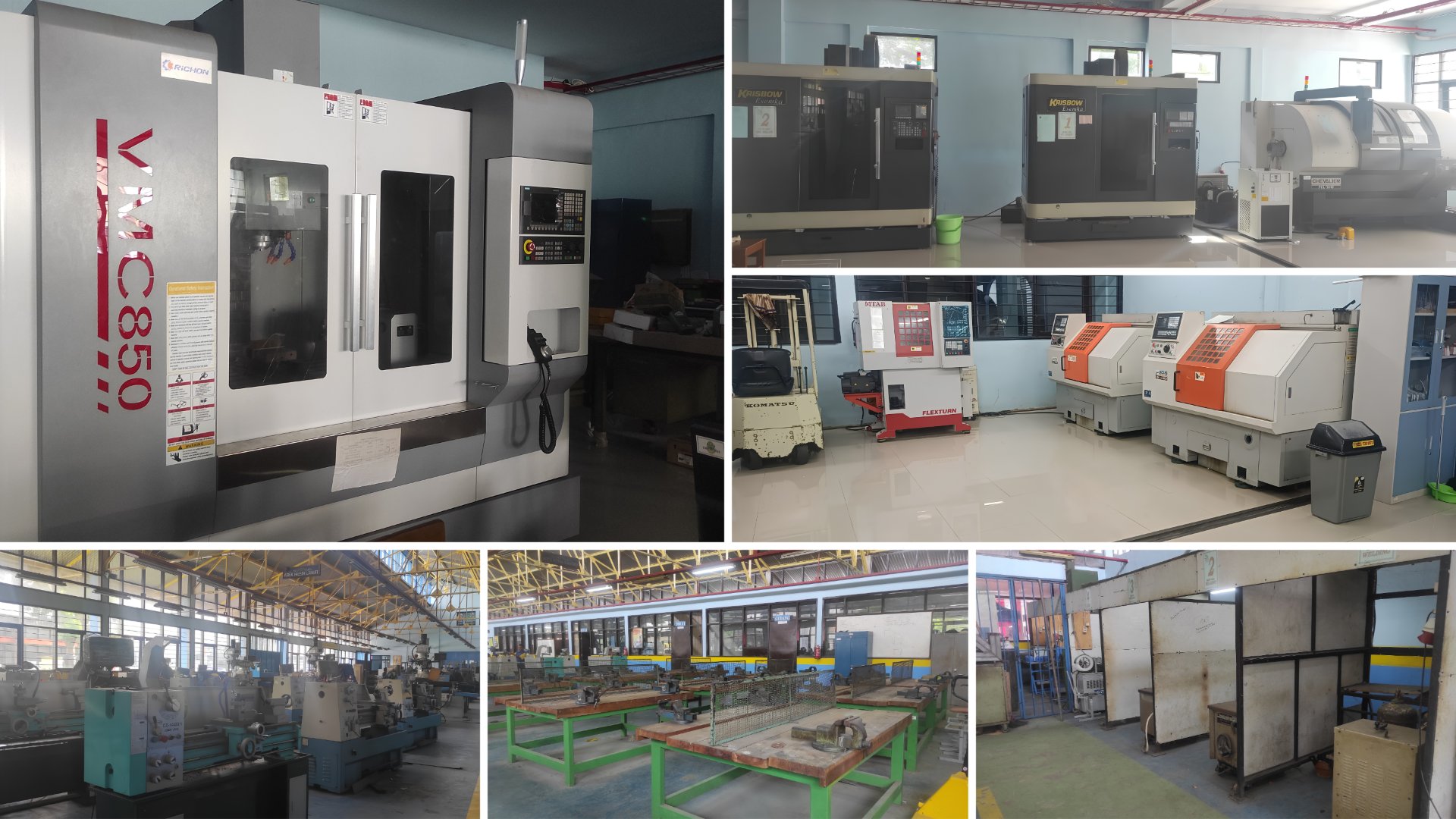 Dokumentasi Fasilitas Workshop Produksi TEFA Teknik Mesin SMKN 2 Tasikmalaya - VMC 850, CNC Turning, Bubut Manual, Kerja Bangku & Bilik Las